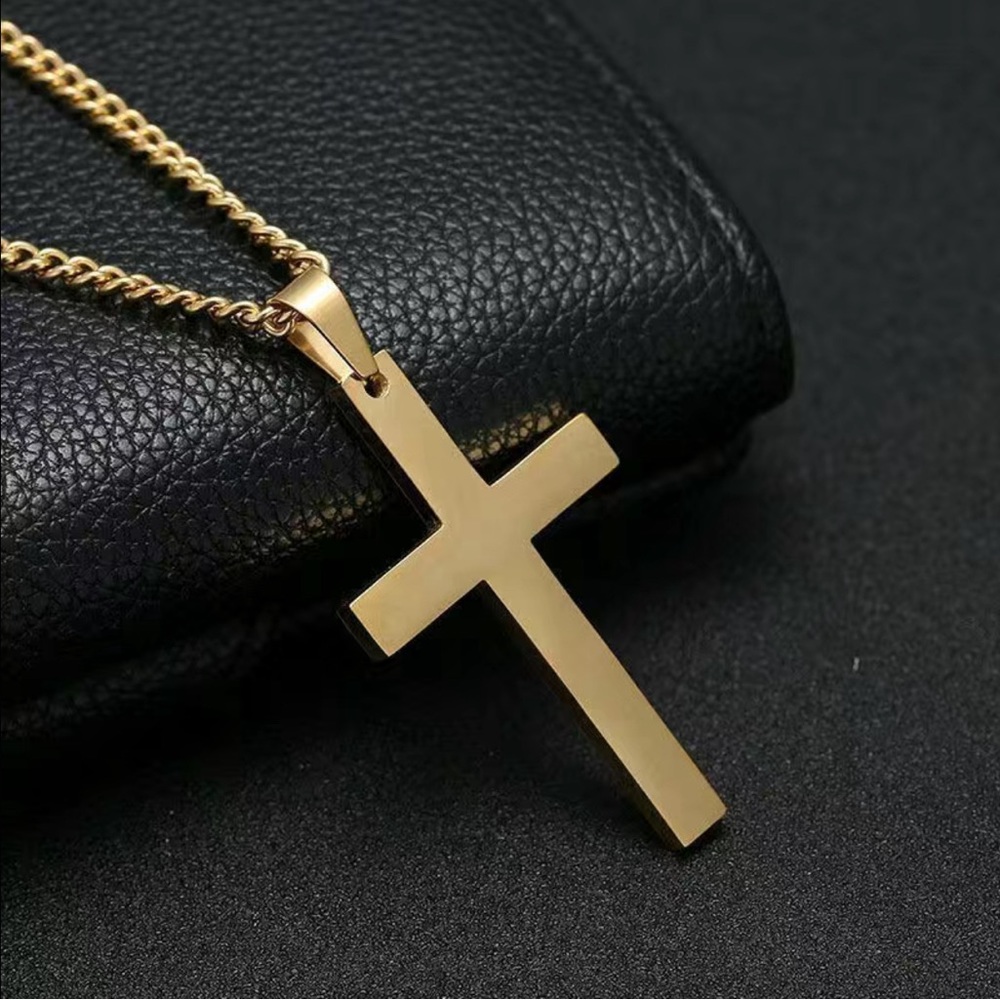 18K Gold Plated Chain Style Cross Pendant Necklace Solid Clasp for Men